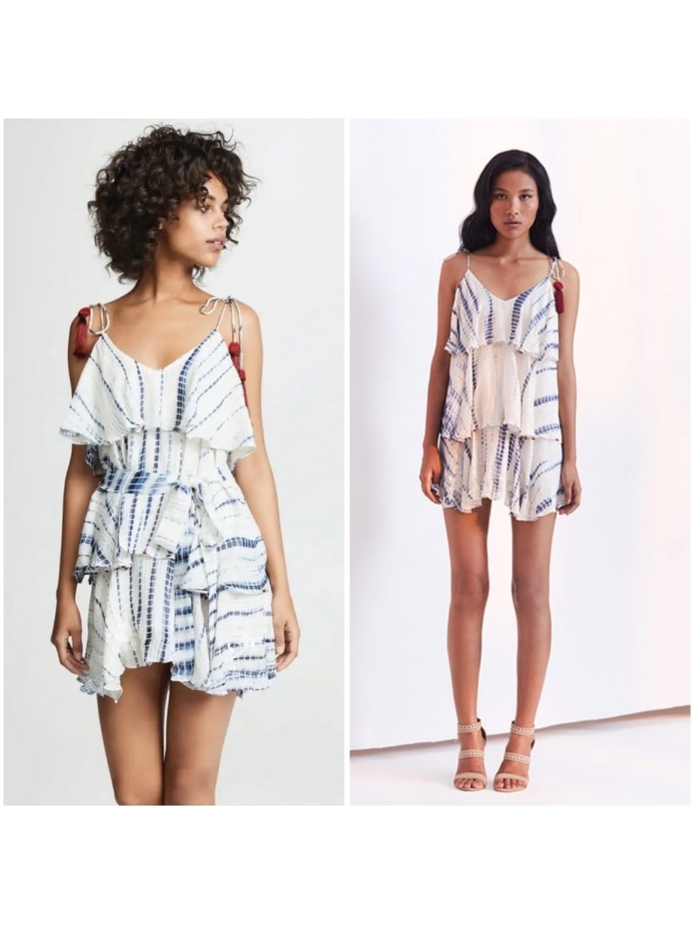 HEMANT & NANDITA Metallic Striped Tie Dye Dress Embellished Sequin Embroidered